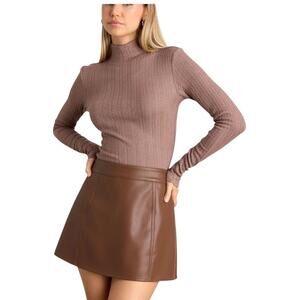 Lulus Mikana Brown Vegan Leather A-Line Mini Skirt Size Medium, NWT